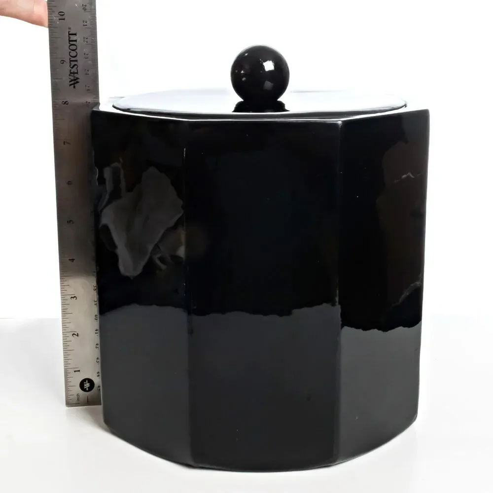 Vintage Octagon Black Vinyl Ice Bucket MCM - Good/VG Condition